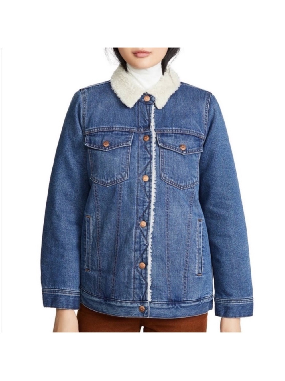 Madewell Blue Denim Jacket with Cream Sherpa Collar